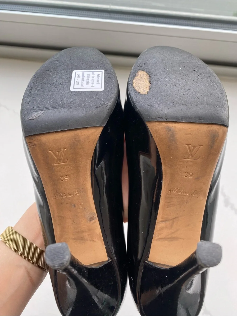 Louis Vuitton Black Patent Leather Gold Lock Stiletto Heels